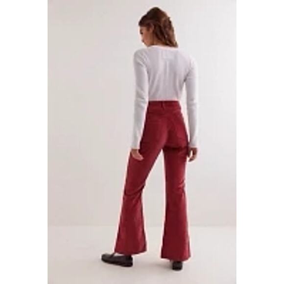 NWT FREE PEOPLE CRVY Karma Cord Flare Jeans WTF $128 LARGE Red Dahlia - Picture 4 of 5